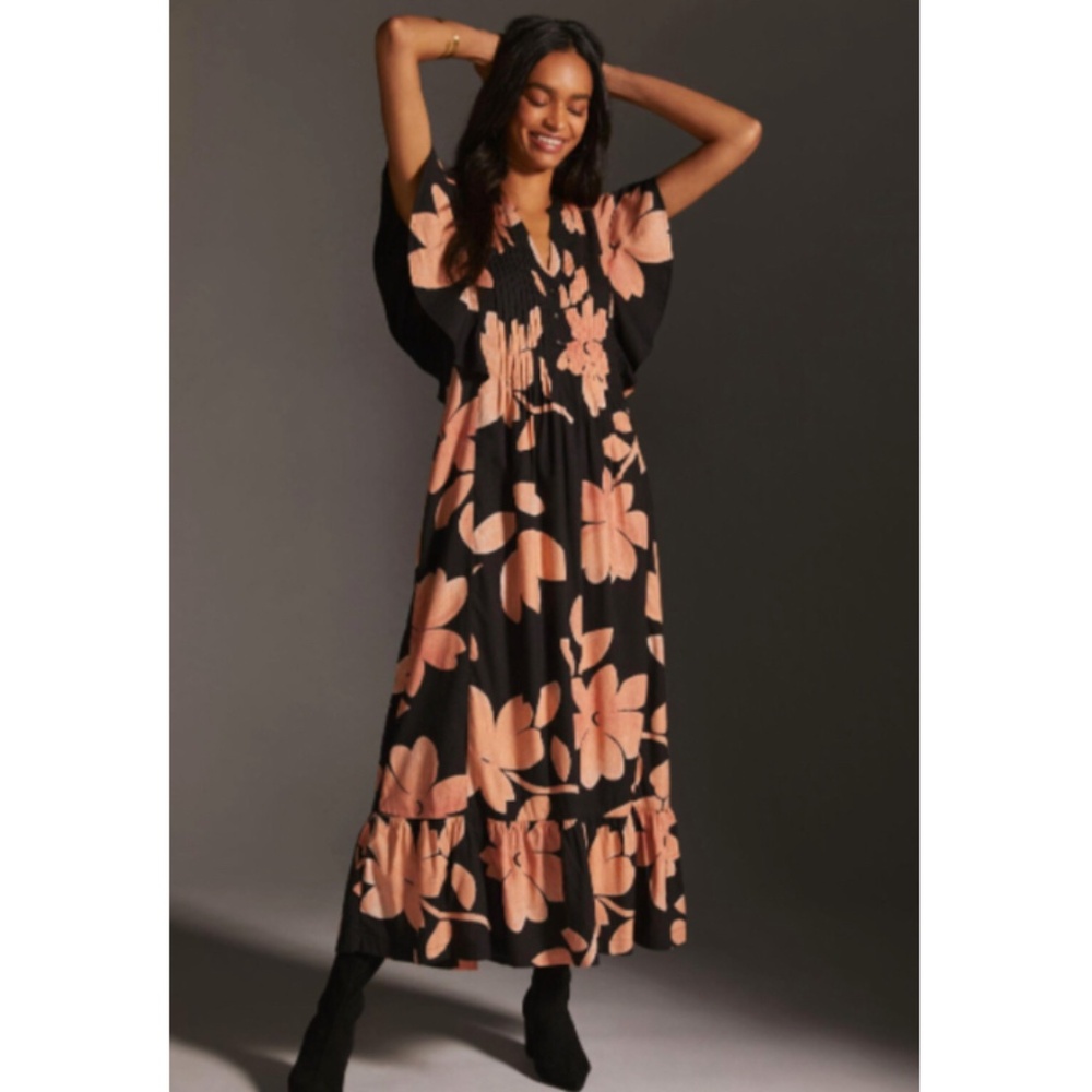 ANTHROPOLOGIE x MAEVE | Cassandra Pleated Ruffle Maxi Dress